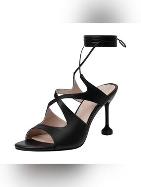 Strappy Lace Up Stiletto Heels Black Open Toe Sandals Women’s US 9